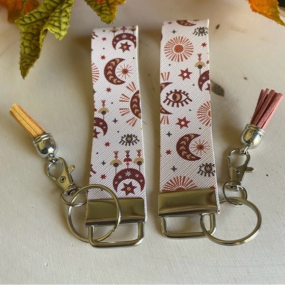 Hand Crafted Accessories - Boho Mystical Printed Faux Leather Keychain (price is for 1)
